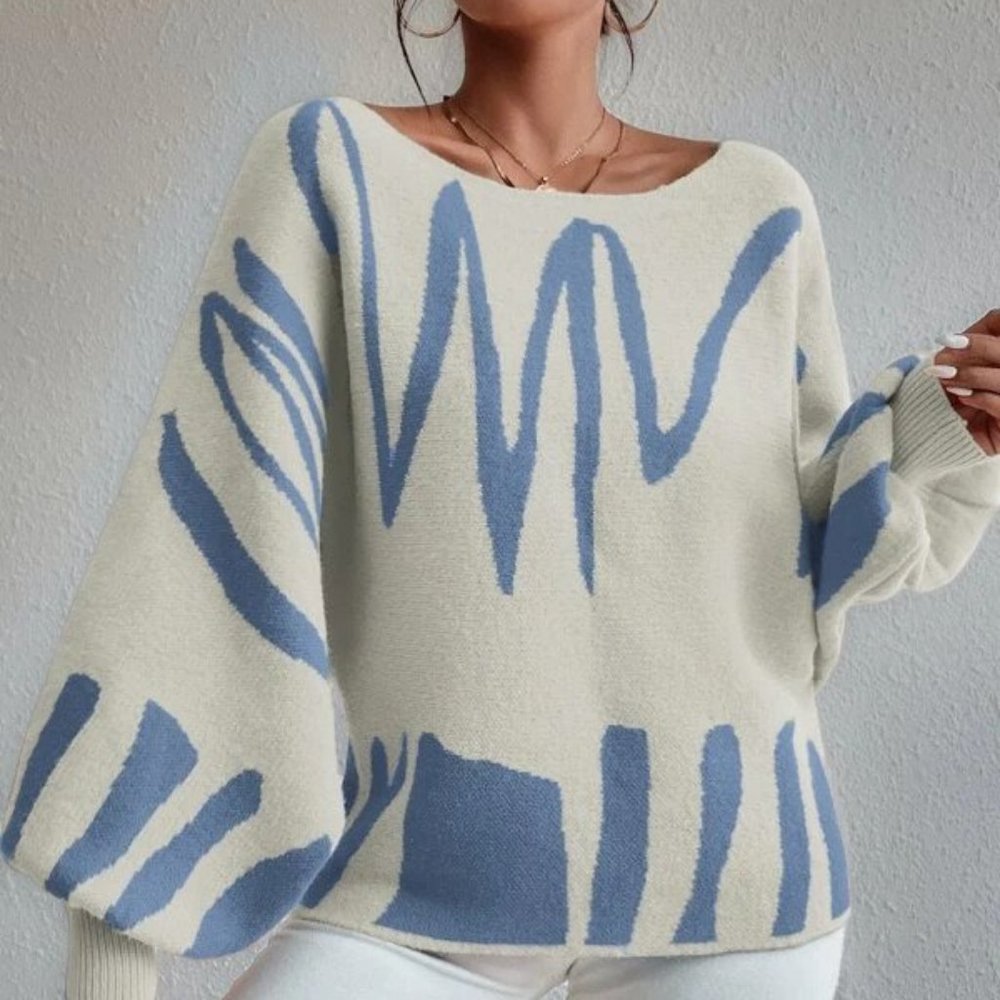 Graphic Pattern Lantern Sleeve Sweater